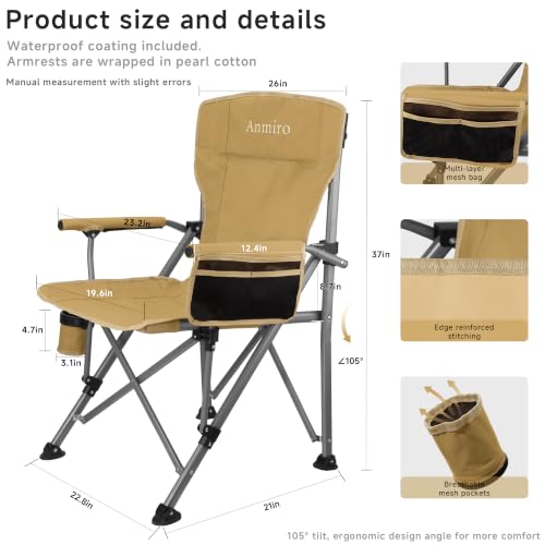 Image of Heavy Duty Folding Camping Chair for Camp, Picnic, Lawn, Fishing | Adjustable Back; Weight Capacity 400 LBS;Hard Arm Portable Chair;Cup Holder;Storage Bag;carrying bag