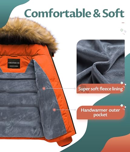 Image of CREATMO US Boy's Water Resistant Winter Coats Warm Fleece Lined Outwear Windbreaker Ski Jacket