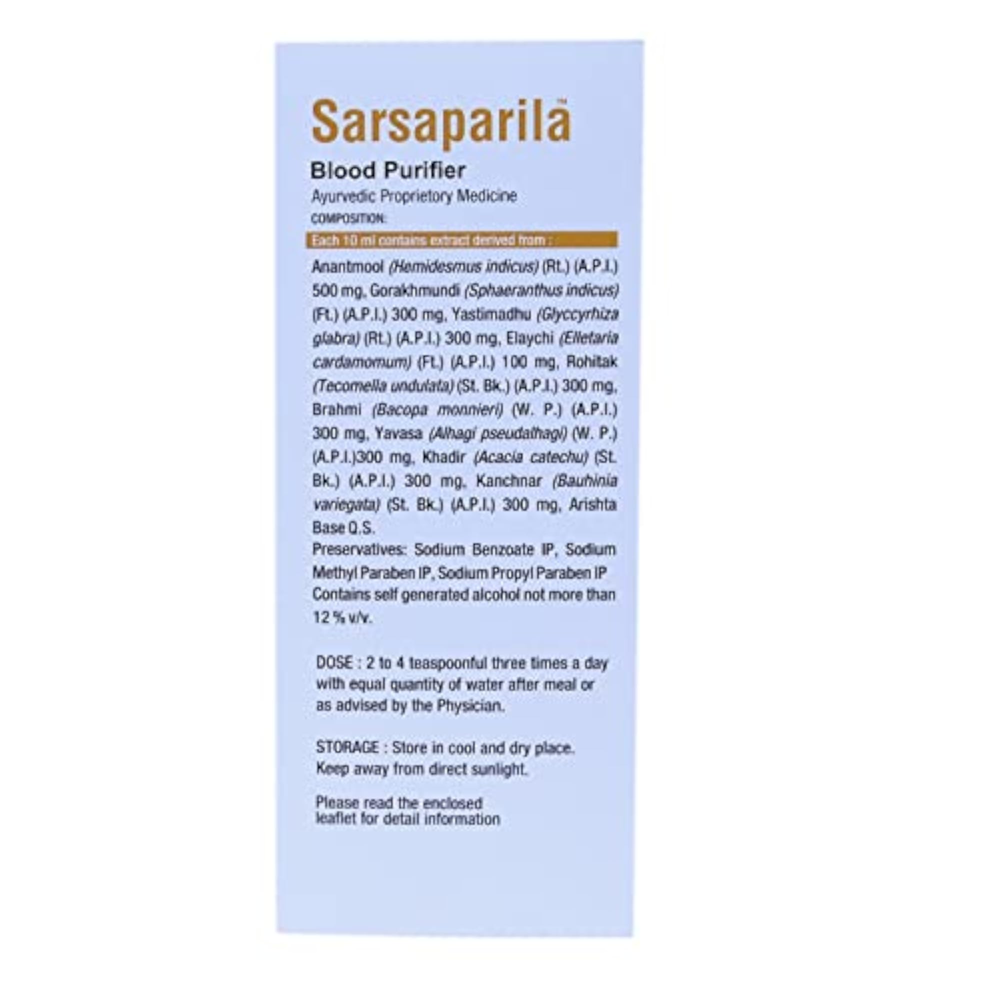 Virgo Sarsaparila Liquid, Ayurvedic Health Supplement