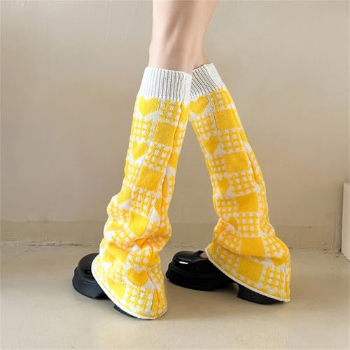 Image of Y2K Kawaii Leg Warmers Knitted Flare Leg Sleeves Love Heart Pattern Boots Cuffs Valentine's Ankle Heap Socks