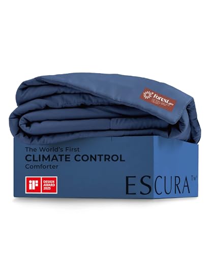 ESCURA Tw® Climate Control Comforter, Full/Queen, German Patented PCM Down Alternative All-Season Design for Hot Sleepers & Night Sweats, Bamboo Lightweight Breathable Hypoallergenic Blanket