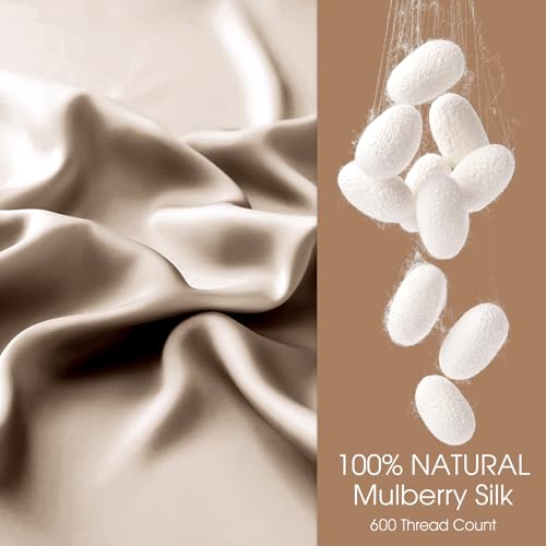 Image of 100% Silk Pillow Cases 2 Pack King Size Mulberry Silk Pillowcase for Hair and Skin Set of 2 Highest Grade 6A Silk Soft Breathable Cooling with Hidden Zipper, Taupe