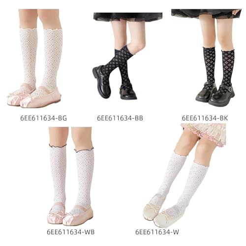 Girl Dancing Socks for Outdoor Spring Antimosquito Kneehigh Socks for Kids Breathable Ruffle Trim Socks for Little Girls, Option: 01/02/03/04/053