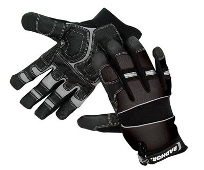 Radnor X-Large Black Premium Full Finger Sueded Leather And Spandex Mechanics Gloves With Hook and Loop Cuff, Spandex Back, Neoprene Knuckle And Wrist Pad, Suede Palm, Kevlar Patch In Thumb Crotch And PVC Grip Patches On Palm And Fingers