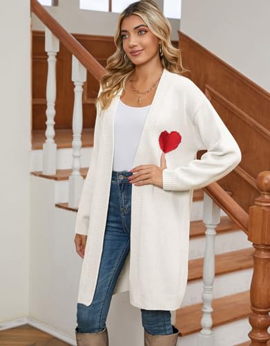 Image of Alsol Lamesa Women's Long Sleeve Cute Cardigan Sweaters V Neck Open Front Ribbed Knit Valentines Sweaters Coat, Medium, 785 White&red