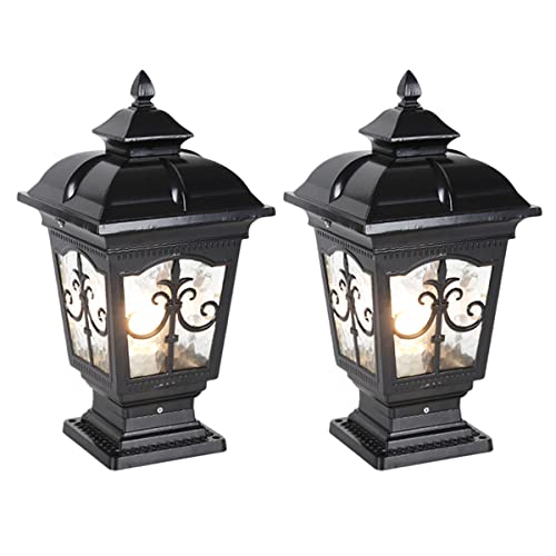 PTOUG 2 Pack Outdoor Column Lights, Traditional Waterproof Garden Post Light Aluminum Modern Fence Pillar Lamp Outdoor External Patio Landscape Glass Post Lantern E26 Fixture