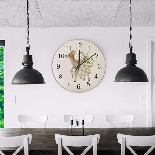 Wood-Wall-Clock-for-Living-Room-Decor-Cute-Deer-White-Flowers-Green-Leaves-118-Inch-Silent-Non-Ticking-Hanging-Round-Desk-Clocks-Battery-Operated-Easy-to-Read-Bathroom-Kitchen-Office Wood Wall Clock for Living Room Decor Cute Deer White Flowers Green Leaves 118 Inch Silent Non Ticking Hanging Round Desk Clocks Battery Operated Easy to Read Bathroom Kitchen Office