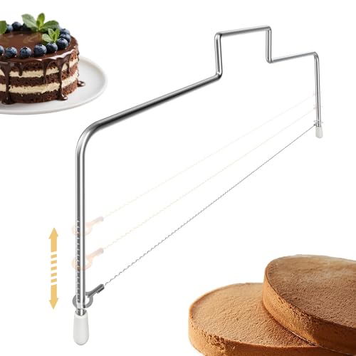 Nevoluxer Tortenschneider Edelstahl Tortenbodenschneider 32 cm mit höhenverstellbarem Draht Professioneller Tortenschneider Tortenbodenschneider für gleichmäßige Lagen (Doppelkuchen-Teiler 1pcs)