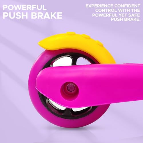 Image of NHR Smart Kick Scooter for Kids, 4 Adjustable Height Scooter, Foldable & Attractive PU Wheels with Rare Brakes for Kids Age Upto 2+ Years (NHR Scooter 009P Non LED Pink)
