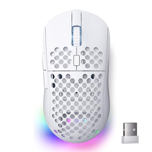 Dierya M1 Kabellose Gaming Maus, 24.000 DPI Optischer Sensor, 90g Leichtgewicht, 6 Programmierbare Tasten, RGB Beleuchtung, 180h Akkulaufzeit, 2.4GHz/Bluetooth/USB-C Computer Maus, Weiß Dierya M1 Kabellose Gaming Maus, 24.000 DPI Optischer Sensor, 90g Leichtgewicht, 6 Programmierbare Tasten, RGB Beleuchtung, 180h Akkulaufzeit, 2.4GHz/Bluetooth/USB-C Computer Maus, Weiß