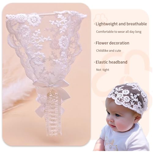 Delicate Lace Floral Baby Girl Headbands 2-3 pcs Newborn Infant Toddler Elastic Hair Band Set Baby Shower Birthday Christenings Gift Hair Accessories (White D, 2 pcs)3