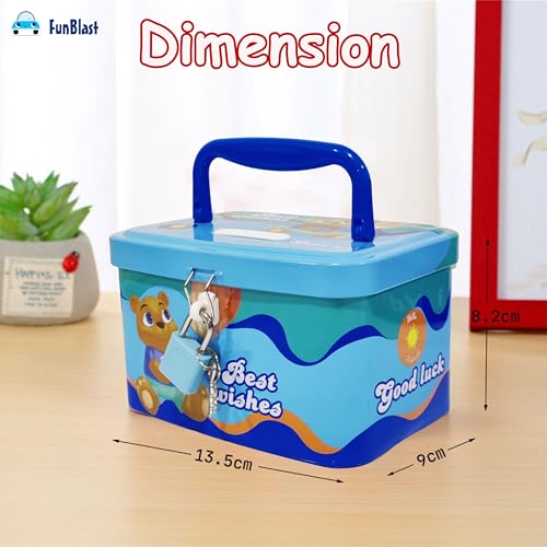 Image of FunBlast Money Saving Tin Coin Bank with Handle, Lock and Key, Piggy Bank for Kids, Gullak for Kid, Birthday Return for Boys & Girls, Money Bank, Coin Box for Kid (A-Multicolor)