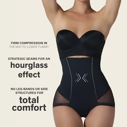 Image of Leonisa Extra High Waisted Tummy Control Underwear - Thong, Sheer Bottom, Shaper Shorts, Butt Lifting Shapewear for Women