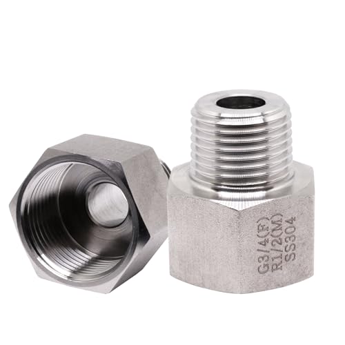 ZHMEINA 1/2 Inch Male to 3/4 Inch Female Reducer Adapter, 304 Stainless Steel Reducing Pipe Connector, 3/4\" NPT Female X 1/2\" NPT Male Reducer Pipe Extension Connector (2Pcs)