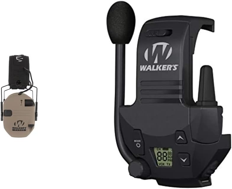 Walker's Game Ear Razor Slim Electronic Muff - Flat Dark Earth Razor Walkie Talkie Handsfree Communication up to 3 Miles, Black