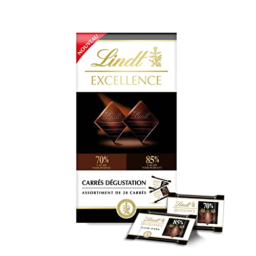 Lindt - Sachet de chocolat mini carrés EXCELLENCE - Assortiment de Chocolats Noir 70% et Noir 85%, 154g (Lot de 4)