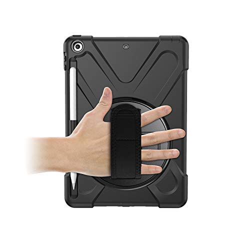 Coque iPad 9.7 2017 2018 housse noire avec support 360 et porte crayon