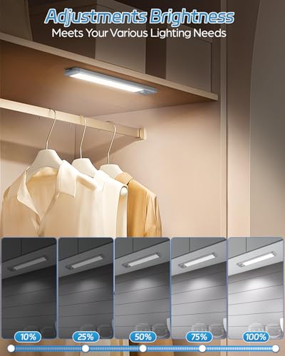 Image of HIBOITEC Under Cabinet Lighting Rechargeable Closet Lights Wireless Motion Sensor Light Indoor, 50 LED Dimmable Magnetic Under Counter Light for Kitchen, Pantry, 2 Pack, Cool White Light, 10 inch