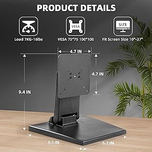 Miniatura 6 de WEARSON Soporte de monitor de perfil bajo  Soporte plegable para monitor táctil mini PC compatible con VESA 75 x 75 y 3.937 x 3.937 in soportes de
