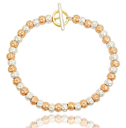  Braccialetto da donna con granelli pepite martellate bicolore argento/placcato oro rosa chiusura anello brisè placcato oro giallo, lunghezza su misura