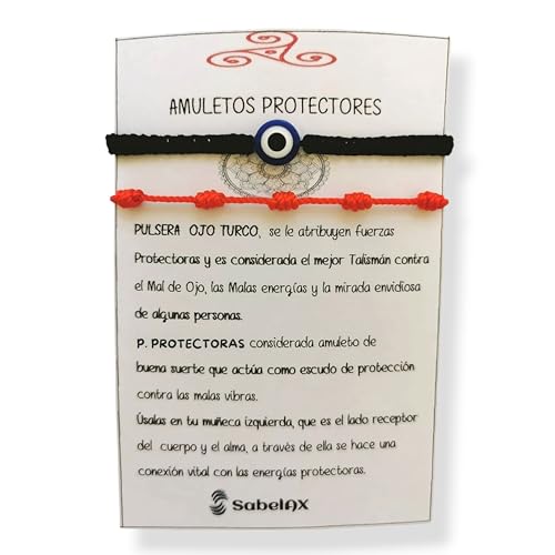 SabelAX Pulsera Ojo Turco, Pulsera Hilo Color Rojo, Pulsera Protectora, Amuleto Buena Suerte, Proteccion Mal de Ojo, Para Mujer, Hombre y para Parejas (pulsera ojo turco negra)