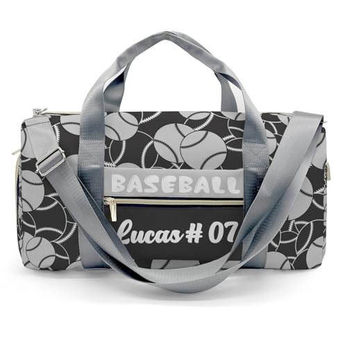 Gym Bags Custom Gray Balck Baseball Grey Duffel Bag with Name Adjustable Shoulder Strap Travel Bag for Teens