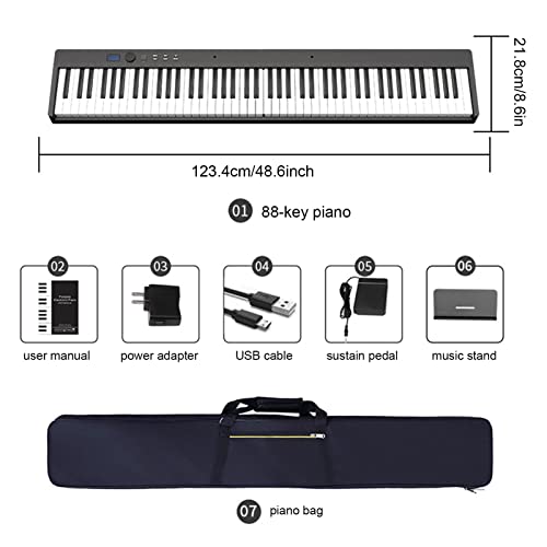 Clavier de piano pliable portable 88 touches pleine taille pondérée Home Piano numérique Support MIDI/Buletooth Piano électrique avec écran LCD, adaptateur secteur, pédale de sustain for adultes début - Les Beatles, Paul McCartney, John Lennon, RIngo Starr, George Harrison Clavier de piano pliable portable 88 touches pleine taille pondérée Home Piano numérique Support MIDI/Buletooth Piano électrique avec écran LCD, adaptateur secteur, pédale de sustain for adultes début – Image 8