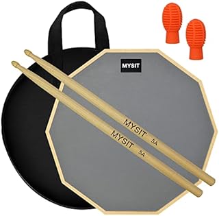 MySit 12-Inch Drum Practice Pad and Sticks Set With 2pcs Silicone Drumstick Mute Tips, Double Sided Silent Snare Drum Pads With 5A Drum Sticks & Storage Bag for Real Feel Practice Drumming-Grey