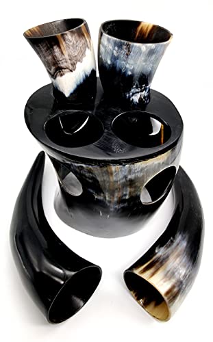 5Moonsun5'S The Original Handcrafted Authentic Viking Drinking Horn Set Tankard For Beer, Mead, Ale – Medieval Inspired Stein Mug – Food Safe Vessel With 4 Shot Glass And Stand #TOP5