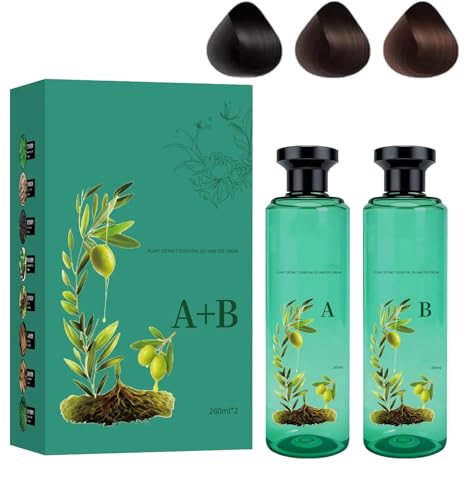 Tinte para el cabello con aceite esencial botánico de larga duración, conjunto de tinte para el cabello de larga duración con fórmula suave (Dark Brown)