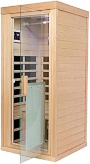 Kanlanth Far Infrared Sauna Room, Home Sauna, 1 Person Indoor Sauna, 8 Low EMF Heaters, 1,350 watt, Canadian Hemlock, LED Reading Lamp, LCD Display-Control, Bluetooth and Clothing Hanging Rod