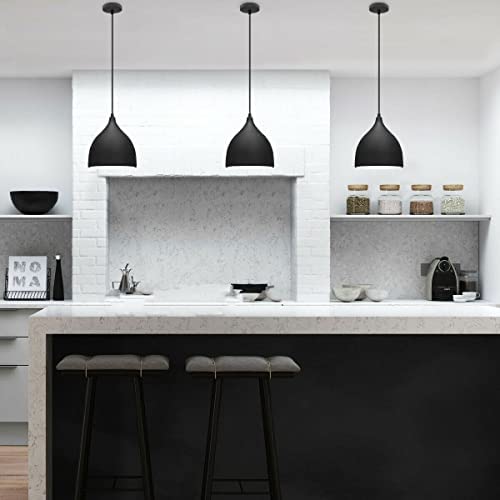 CRAFTSDEC Single Head Oval Dome 6 inch|Pack of 3|Black-White|Chandelier,Hanging,Pendant,Ceiling Lamp|Without Bulb|E27 Holder|Round-Canopy-60Watts, Metal