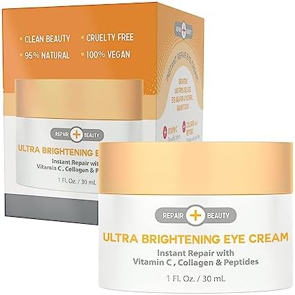 Repair Beauty Vitamin C, Collagen and Peptides Eye Cream - Reduces Dark Circles, Puffiness & Eye Bags, Brightening Under Eye Cream - Cruelty Free Korean Skincare For All Skin Types - 1.0 Fl. oz/ 30ml