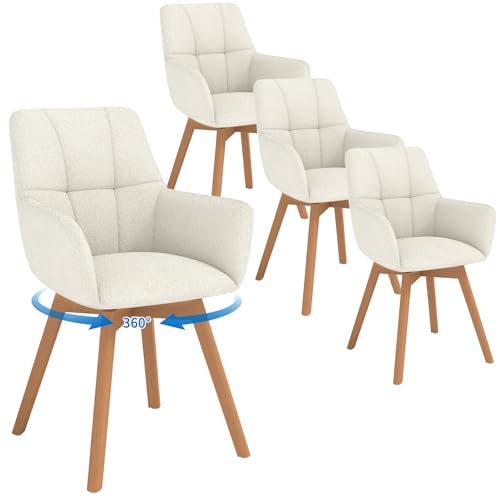 LEWE Chaises de Salle à Manger Pieds en Bois Lot de 4 Pivotantes à 360°, Chaise Rembourrées avec Accoudoir, Fauteuil Moderne avec Pieds en hêtre, pour...