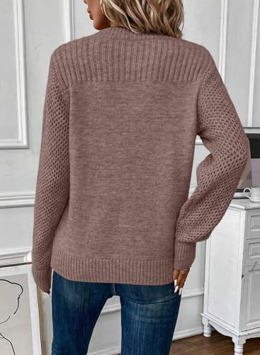 Image of EVALESS Womens Sweaters Casual Long Sleeve Crewneck Knit Lightweight Hollow Out Crochet Sweater Pullover Tops