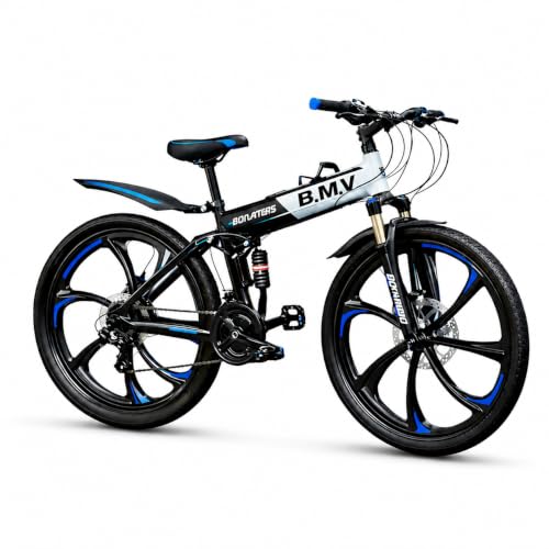 Image of X6 Series 21-Speed Gear Cycle for Men | Foldable 26-Inch Bicycle with Alloy 6-Spoke Mac Wheels, Dual Disc Brakes & Dual Suspension | City & Off-Road MTB Bike (Black 6 Spoke)
