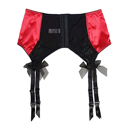 Tvrtyle Women's Red Satin Sexy Wide Straps Big Bow Metal Clips Garter Belts For Stockings S511R (Medium) #TOP1
