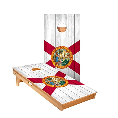Skip's Garage Florida Flag Cornhole Boards - Includes (2) Boards (Resin Bags) + (1) Case & (2) Edge Lights