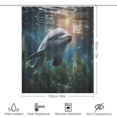 Rideau de douche dauphin en tissu polyester imperméable 152x183cm - 4