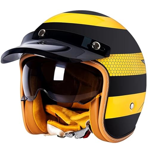 Casco Moto Abierta Vintage DOTECE Homologado Casco Scooter Abierto Casco Motocicleta Jet 3/4 Cascos para Ciclomotores para Mujer Hombre Adultos con Visera Cascos Half-Helmet H,XL(61~62CM)