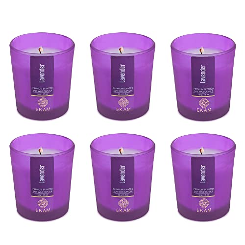 Image of EKAM Lavendar Votive Soy Wax Scented Candle, 40 Grams, 10 Hours Burn Time| Long Lasting Premium Candles | Ideal for Home Decor | Gifting & Aromatherapy (Pack of 6)
