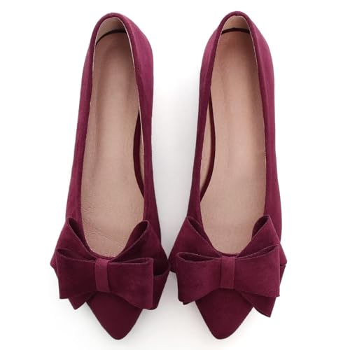 Image of WENJIAZHIZHI Square Toe Bow Ballet Slip-On | Classic Suede Finish,Chic Bow Detail,Effortless Everyday Style,Wedding Party Office,Plus Size Available