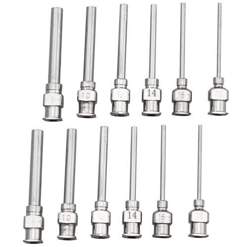 LQ Industrial 12PCS Industrial Stainless Steel Needle Tips 1 inch Precision Dispensing Machine Needles (2 Each of 8G 10G 12G 14G 16G 18G) for Industrial Household Laboratory Injector Fluid Dispensing