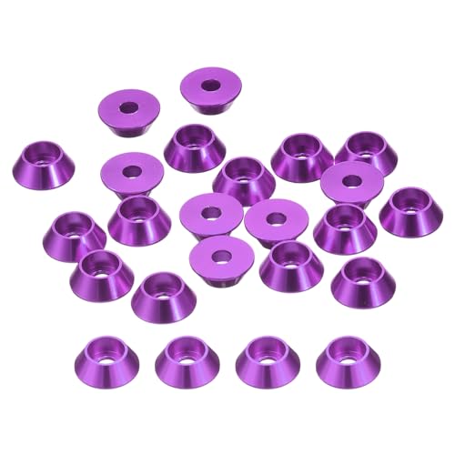 uxcell M3 Cone Cup Countersunk Washers, 20 Pcs Anodized Aluminum Gaskets Cup Head Washer Gasket, Cup Screw Counterbore Gasket for Mechanical Accessories Parts, Purple