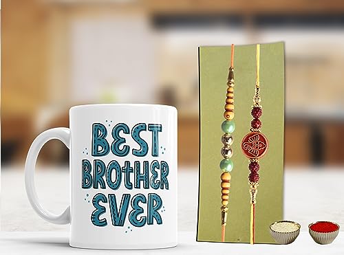 Image of Rakhi Gift for Brother and Rakshabandhan Gift | Rakhi for Brother with Printed Ceramic Mug| | Pack of 4 (Printed Mug, Roli Chawal, 02Rakhi) | Best Rakhi Gift for Brother. (06)