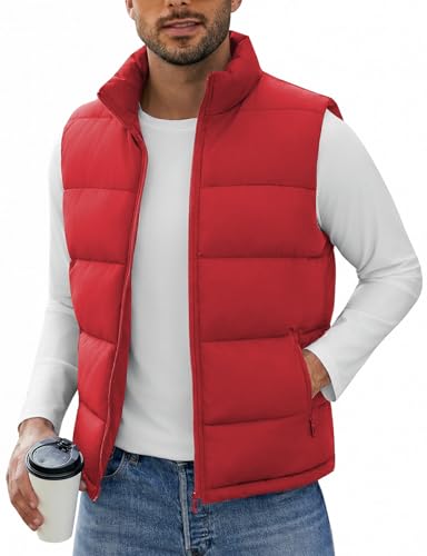 Image of WHN Men's Casual Puffer Vest Lightweight Full Zip Up Work Sleeveless Jacket Stand Collar Outerwear with 3 Pockets