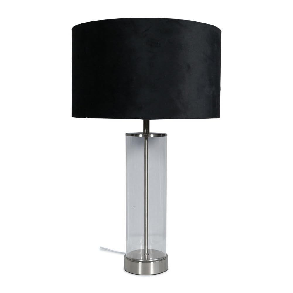 Valuelights Unisex Black Balan Glass & Brushed Chrome Table Lamp W/ Velvet Drum Lamp Shade & Led Bulb In