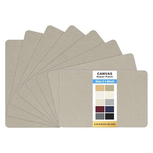 KING MOUNTAIN Canvas Repair Patch 5×8 Inch 8 Pcs Self-Adhesive Waterproof Fabric Patch for Sofas, Tents, Furniture,Tote Bags, Car Seats (Grey2.0)