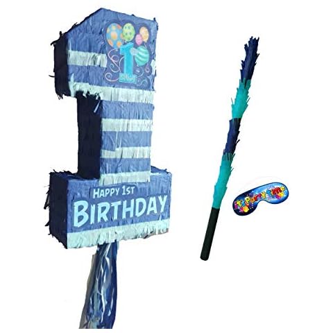 Large Blue Pinata with Stick and Blindfold Cover