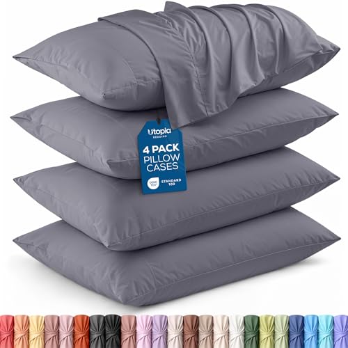 Utopia Bedding Queen Pillow Cases - 4 Pack - Envelope Closure - Soft Brushed Microfiber Fabric - Shrinkage and Fade Resistant Pillow Covers Queen Size 20 X 30 Inches (Queen, Grey)
